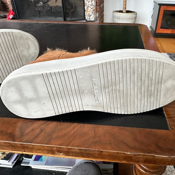 J Slides Platform Pull On Ankle Boots Suede Faux Fur Lining Tan 8M - Picture 7 of 13